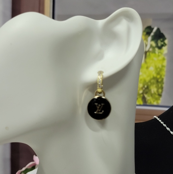 Crystal, Gold Earings LV Double Sided Zipper Pulls - Picture 3 of 5